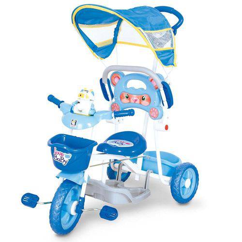 Triciclo Love Baby com Capota e Sons Azul - Cotiplás 2005