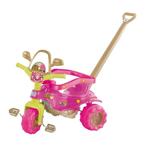 Triciclo Tico-Tico Dino Pink com Aro Protetor e Haste - Magic Toys - MAGIC TOYS