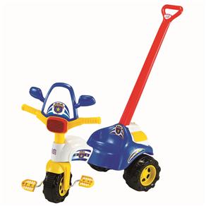 Triciclo Tico-Tico Magic Toys Polícia com Porta-Trecos - Azul/Amarelo/Branco