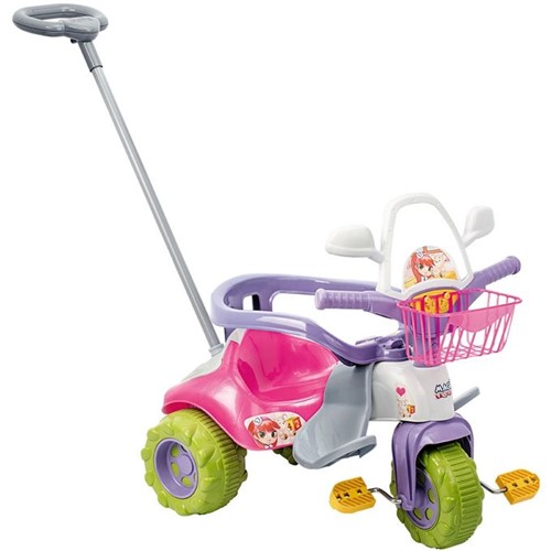 Triciclo Tico-Tico Zoom Meg Rosa com Aro Protetor e Haste - Magic Toys - MAGIC TOYS