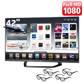 TV 42" Cinema 3D LED LG 42LM6400 Full HD com Smart TV, Conversor Digital, Entradas HDMI e USB, Wi-Fi, Conversor 2D – 3D e 4 Óculos 3D