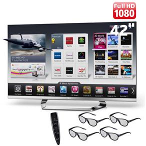 TV 42" Cinema 3D LED LG 42LM6700 Full HD com Smart TV, Conversor Digital, Entradas HDMI e USB, 4 Óculos 3D e Magic Remote