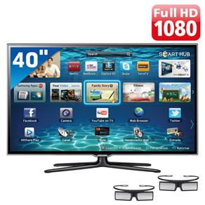 TV 40" Slim LED 3D Samsung Série 6 ES6500 UN40ES6500GXZD Full HD com Smart TV, Conversor Digital, Wireless LAN e 2 Óculos 3D