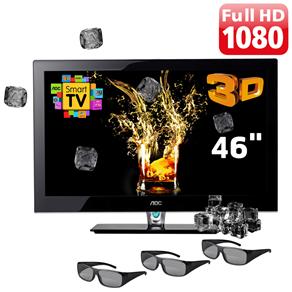 TV 46" 3D LED AOC LE46H158Z Full HD C/ Smart TV, Entradas HDMI e USB, Conversor Digital, Conversor de 2D-3D e 3 Óculos 3D - 120Hz