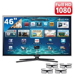 TV 46" Slim LED 3D Samsung Série 6 ES6500 UN46ES6500GXZD Full HD com Smart TV, Conversor Digital, Wireless LAN e 4 Óculos 3D