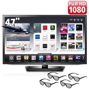 TV 47" Cinema 3D LED LG 47LM6200 Full HD com Smart TV, Conversor Digital, Entradas HDMI e USB e 4 Óculos 3D
