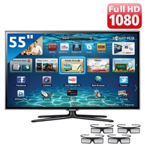 TV 55" Slim LED 3D Samsung Série 6 ES6500 UN55ES6500GXZD Full HD com Smart TV, Conversor Digital, Wireless LAN e 4 Óculos 3D