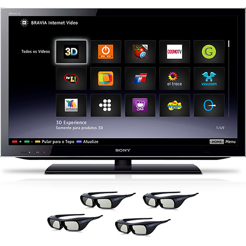 TV 3D LED 40" Sony KDL-40HX755 Full HD - 4 HDMI 2 USB, Wi-Fi, 4 Óculos 3D