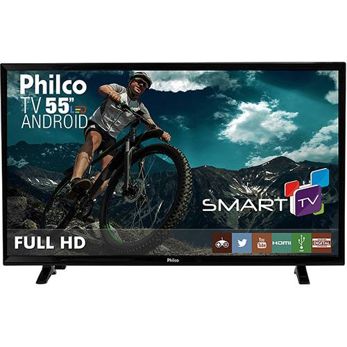 TV LED 55" Philco PH55E20DSGWA Full HD com Função Smart Conversor Digital 3 HDMI 2 USB Wi-Fi Android - Preta