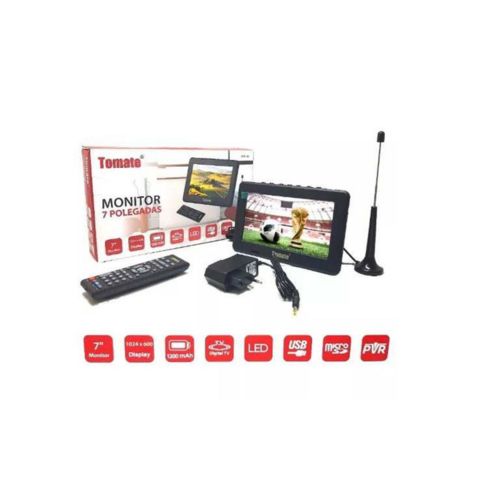 Tv Portatil Digital 7 Polegadas Conversor Integrado Monitor com Controle Remoto Usb Led Pvr Sd e Bateria
