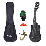 Ukulele Acústico Cordas Nylon Soprano Suporte + Afinador Preto