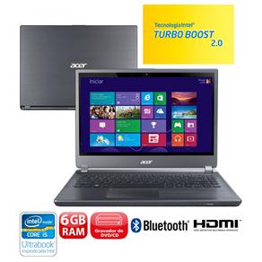 Ultrabook Acer Aspire M5-481T-6417 com Intel® Core™ I5-3317U, 6GB, 500GB, 20GB SSD, Gravador de DVD, Bluetooth, HDMI, Wireless, LED 14” e Windows 8
