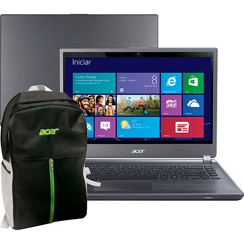 Ultrabook Acer M5-481T-6417 com Intel Core I5 6GB 500GB 20GB SSD LED 14" Windows 8 + Mochila para Notebook