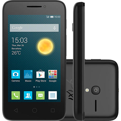 USADO: Smartphone Alcatel One Touch PIXI 3 Dual Chip Desbloqueado Android 4.4 Tela 4" Memória 4GB 3G Câmera 8MP - Preto