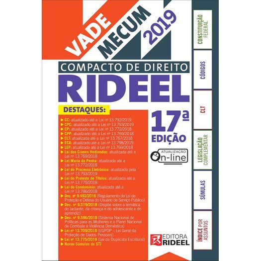 Tudo sobre 'Vade Mecum Compacto de Direito - 2019 - Rideel'