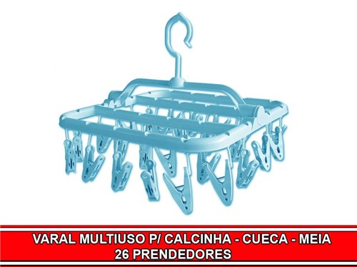 Varal Multiuso P/ Calcinha Cueca Meia 26 Prendedores Azul