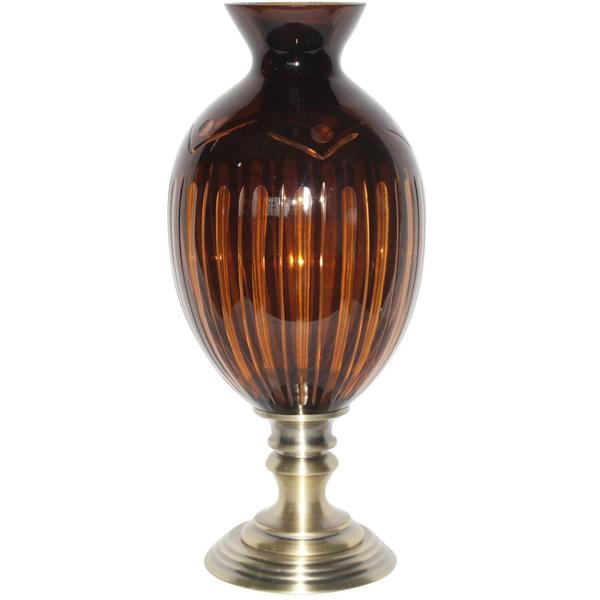 Vaso de Vidro Ambar - 20x20x45 Cm - Ramagem