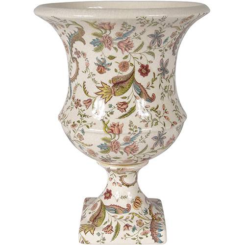 Vaso Decorativo em Cerâmica BTC Bege/Estampado - (34x24x24cm)