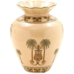 Vaso Decorativo em Cerâmica BTC Bege/Estampado - (38x22x22cm)
