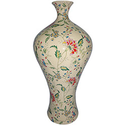 Vaso Decorativo em Cerâmica BTC Bege/Floral - (46x17x17cm)