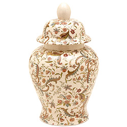 Vaso Decorativo em Cerâmica BTC Bege/Floral - (34x27x27cm)