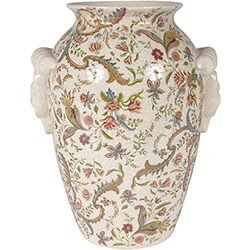 Vaso Decorativo em Cerâmica BTC Bege/Floral - (37x20x20cm)