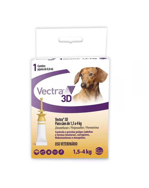 Vectra 3D Cães 1,5 a 4KG - 1 Pipeta - Ceva