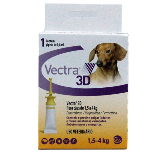 Vectra 3D Cães 1,5 a 4kg AntiPulgas e Carrapatos Ceva