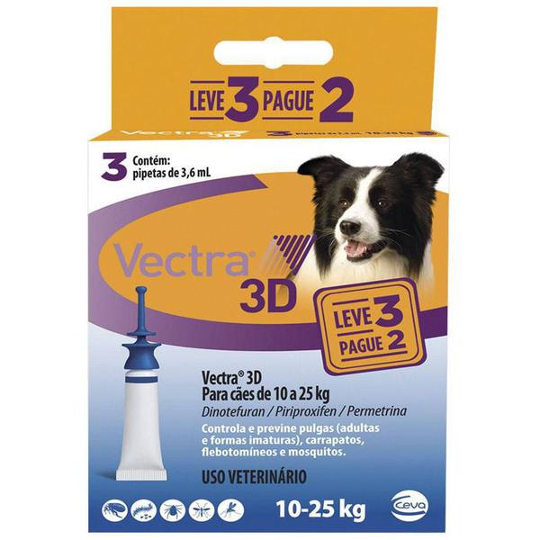 Vectra 3d Cães 10 a 25kg 3.6ml Anti-pulgas Ceva 3 Pipetas