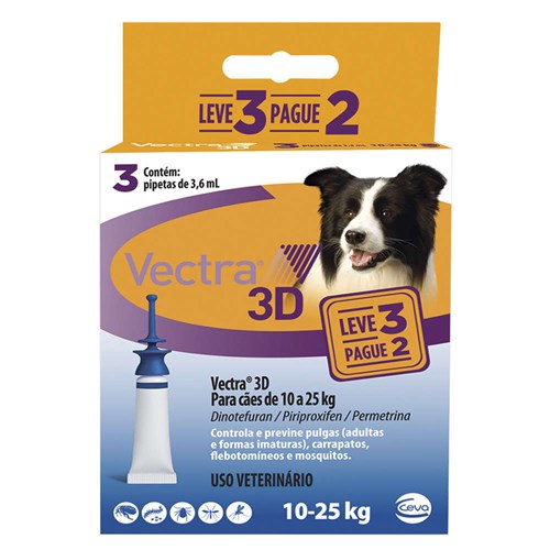 Vectra 3D Cães 10 a 25kg 3 Pipetas Anti-pulgas Ceva