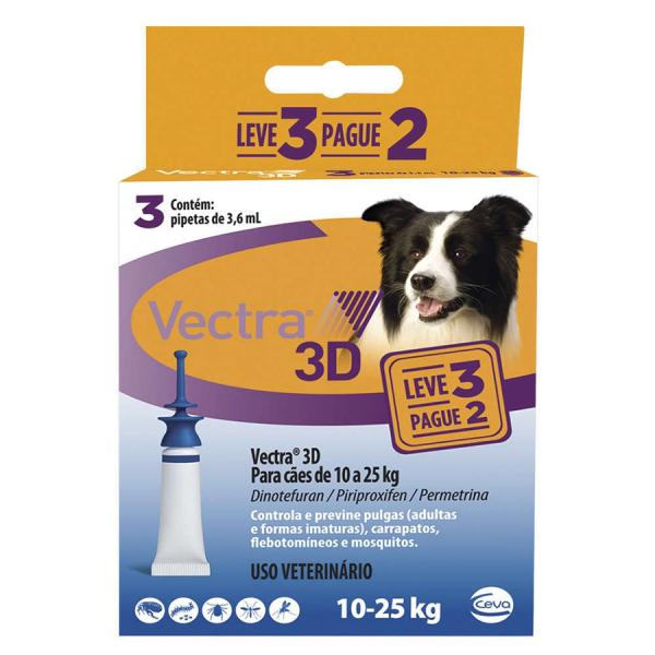 Vectra 3D Cães 10 a 25kg 3 Pipetas Ceva