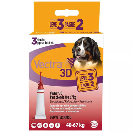 Vectra 3d Cães 40 a 67kg 8.0ml Anti-pulgas Ceva 3 Pipetas