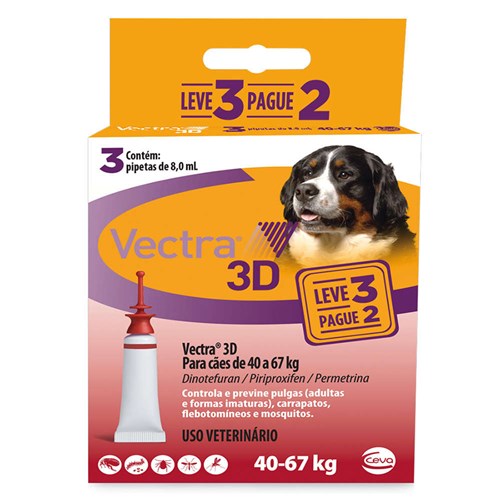 Vectra 3D Cães 40 a 67kg 3 Pipetas Anti-pulgas Ceva