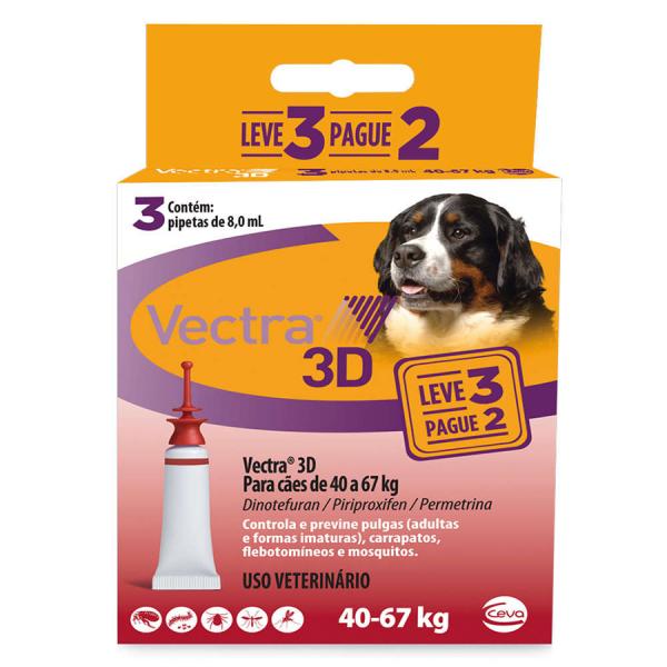 Vectra 3D Cães 40 a 67kg 3 Pipetas Ceva