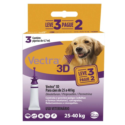 Vectra 3D Cães 25 a 40kg 3 Pipetas Anti-pulgas Ceva