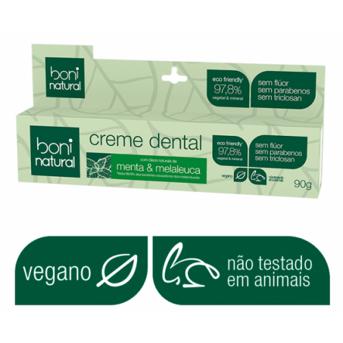 Vegano Creme Dental Sem Fluor Boni Natural Menta e Melaleuca 90GR