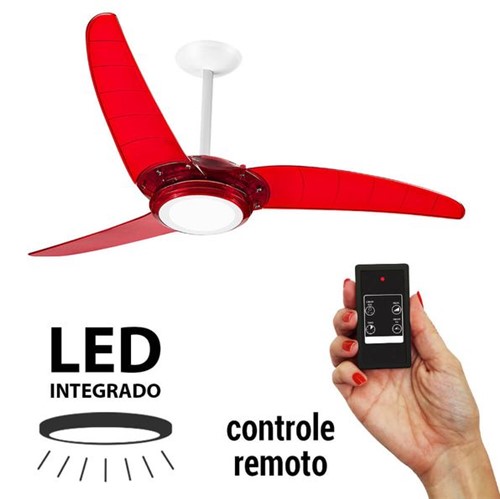 Ventilador de Teto Spirit 303 Vermelho LED com Controle Remoto