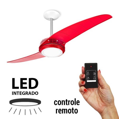 Ventilador de Teto Spirit 203 Vermelho LED Luz Branca Controle Remoto