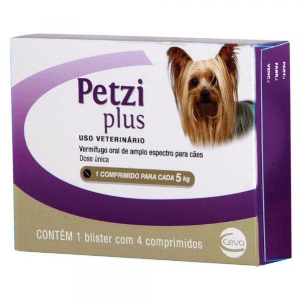 Vermífugo Cães Ceva Petzi Plus 5kg 4 Comprimidos