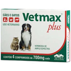 Vermifugo Caes Gatos Vetmax Plus Vetnil 4 Comprimidos 700Mg