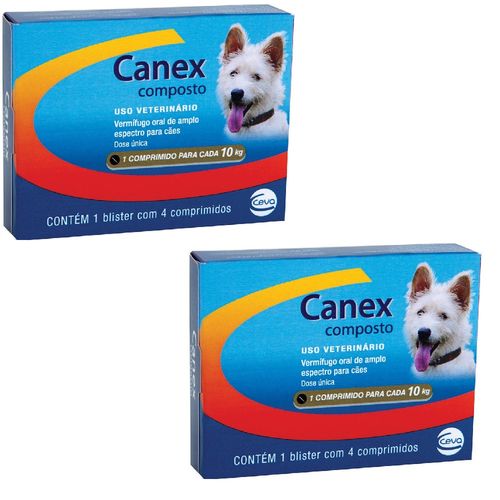 VERMÍFUGO Ceva Canex Composto para CÃES de ATÉ 10 Kg - 4 Comprimidos - Kit 02 Unidades