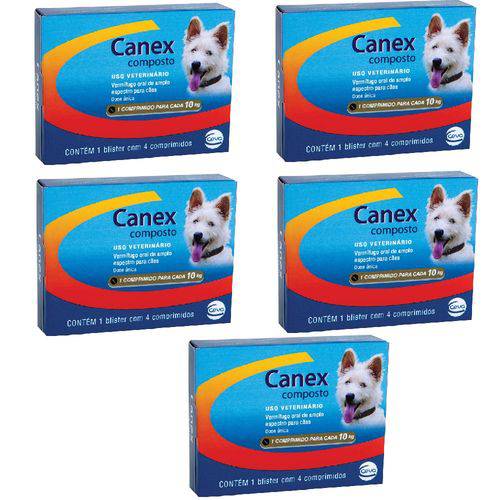 VERMÍFUGO Ceva Canex Composto para CÃES de ATÉ 10 Kg - 4 Comprimidos - Kit 05 Unidades