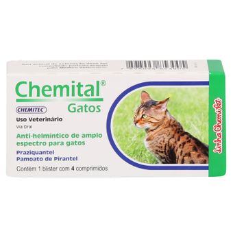 Vermífugo Chemital Chemitec para Gatos C/ 4 Comprimidos
