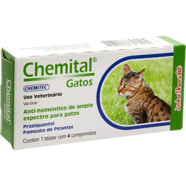 Vermífugo Chemital para Gatos - 04 Comprimidos Chemitec