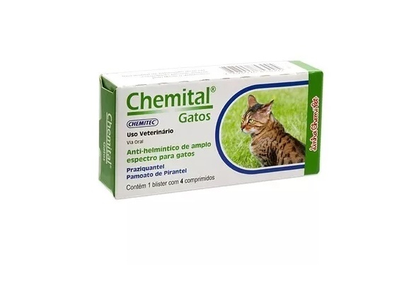 Vermífugo Chemital para Gatos com 1 Blíster 4 Comprimidos - Chemitec