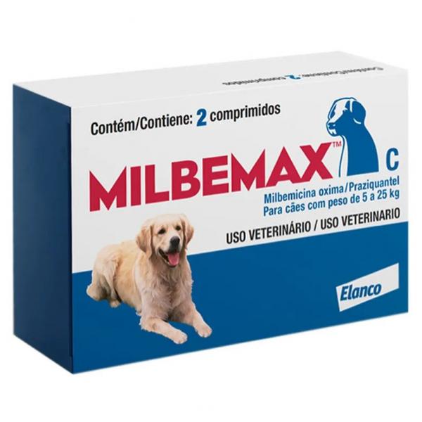 Vermífugo Milbemax C Cães de 5kg a 25kg com 2 Comprimidos - Elanco