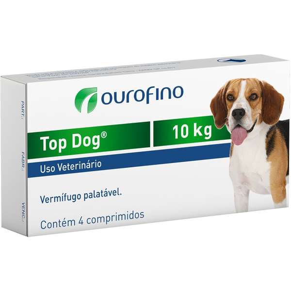Vermifugo Ouro Fino Top Dog para Cães de Até 10 Kg - 4 Comprimidos