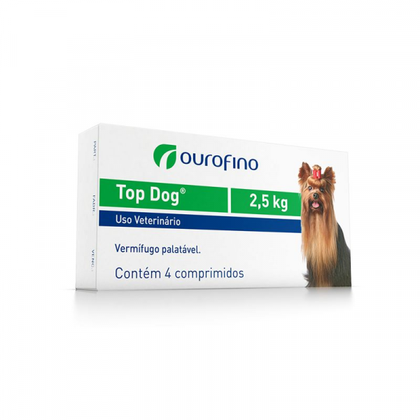 Vermifugo Ouro Fino Top Dog para Cães de Até 2.5 Kg - 4 Comprimidos