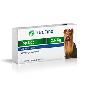 Vermifugo Ouro Fino Top Dog para Cães de Até 2.5 Kg - 4 Comprimidos