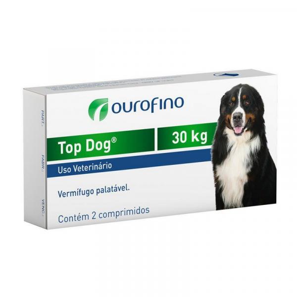 Vermífugo para Cães Top Dog Ouro Fino 30 Kg - Caixa 2 Comprimidos